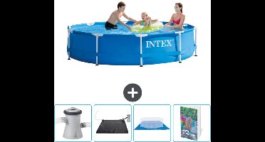 Intex Rond Frame Zwembad - 305 x 76 cm - Blauw - Inclusief Zwembadfilterpomp - Solar Mat - Grondzeil - Zwembadgids