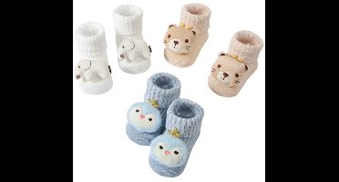 S&E 3 Paar Baby Slofjes met Pluche Speelgoed – Cartoon Design – Beige