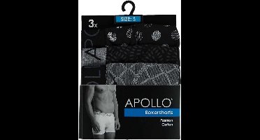 Apollo Boxershort Heren Katoen Grijs/zwart 3 Stuks Maat M