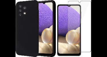 Hoesje geschikt voor Samsung A32 5G - Siliconen Case Cover Hoes Zwart + Screen Protector Glas
