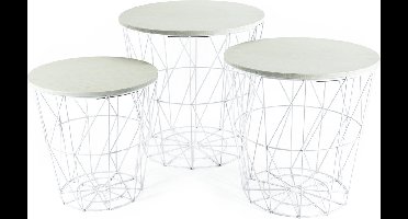 Set van 3x stuks bijzettafeltjes draadmanden hout/metaal 30/35/40 cm - Ronde bijzettafels