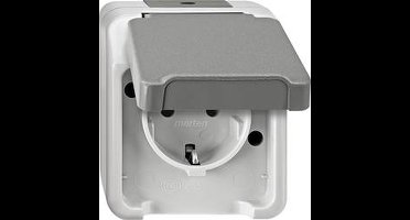 Merten 4074944 AquaStar Compleet Wandcontactdoos met randaarde en klapdeksel spatwaterdicht Lichtgrijs 1-voudig 1 stuk(