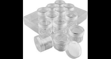 Transparante Opslagdoos Met Potjes - DIY Organizer - Opbergdoos Voor Kleine Onderdelen, Kralen & Knutselmateriaal - Handige Set - H 30mm - Ø35mm - 20ml - Set van 12 Stuks