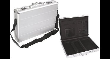 Perel Laptopkoffer, schouderriem, sleutelslot, 2 sleutels, aluminium, metallic zilver, 425 x 305 x 80 mm