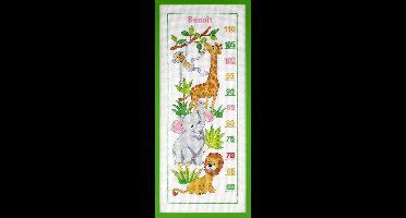 Pako Borduurpakket - tel patroon met code kaart - Groeimeter wilde dieren - 223.760 - voorgeselecteerd garen - Aida - 22 x 59 cm - DIY kit
