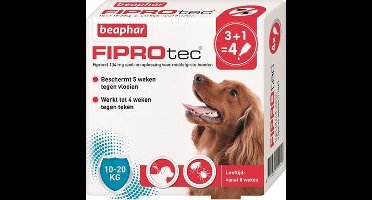 Beaphar fiprotec hond tegen teken en vlooien - 10-20 kg 3+1 pip - 1 stuks