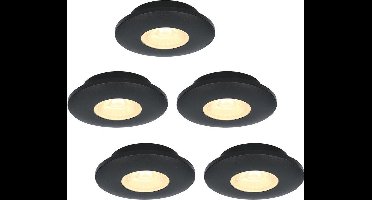 5x HOFTRONIC Pavo - Platte inbouwspot - LED - Rond zaagmaat 53mm - Zwart - Dimbaar - Zeer lage inbouwdiepte 12mm - 3 Watt - 260 lumen - 230V - 2700K Extra warm wit - Plafondspots - Dunne inbouwspot voor badkamer en buiten - 5 jaar garantie