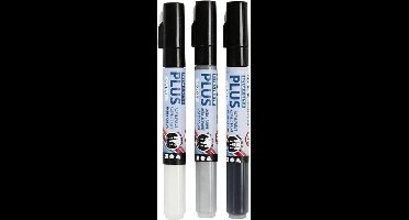 Plus Color Marker, L: 14,5 cm, lijndikte 0,7 mm, zwart, off-white, rain grey, 5,5 ml, 3 stuk