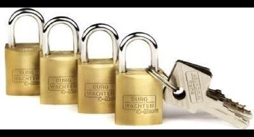 Burg Wächter 4er Set Quadro 222 15 SB Hangslot Gelijksluitend Messing Sleutelslot