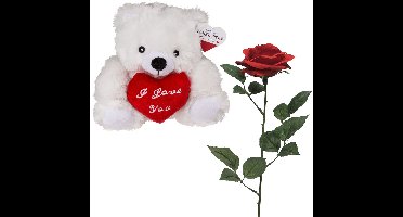 Valentijnscadeau - Beertje en Roos - kunstbloem - rood - cadeau - romantisch