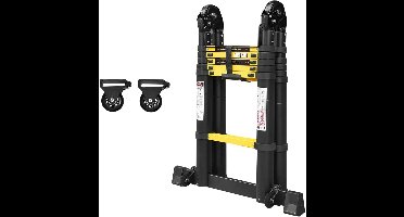 Telescopische Ladder – Uitschuifladder – Vouwladder – Aluminium Ladder – Uitklapbare Ladder – Max 3,8 Meter – Lichtgewicht Aluminium – Balansbalk Met Wielen