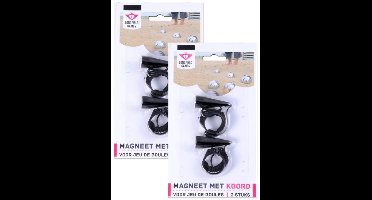 Longfield Jeu De Boule magneet - 4x stuks - zwart - met koord - oppakken van Jeu De Boule ballen