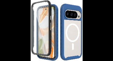 Hoesje met Ingebouwde Screenprotector Geschikt voor Google Pixel 10 / 10 Pro | Compatibel met MagSafe / Qi2 | Full Protect Valbescherming | Schokbestendige Beschermhoes PixelSnap | Transparant / Blauw