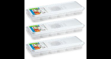 Plasticforte IJsblokjesvorm met deksel - 3x - voor 12 ijsklontjes - kunststof - transparant - ijsblokjes maken