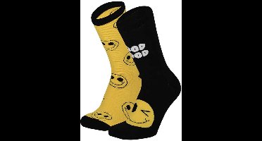 Apollo - Jongens - Sokken - Antislip - Smiley's - Zwart - 2-pack - Maat 35/38