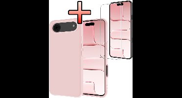 Hoesje - Met Screenprotector - Geschikt voor Apple iPhone Air - Sterk & Shockproof - Back Cover - Siliconen Case - Telefoon Hoes - Lichtroze