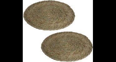 Gerimport Pannenonderzetter - Set van 2x stuks - zeegras - rond - Dia 36 cm - naturel - extra groot - stevig