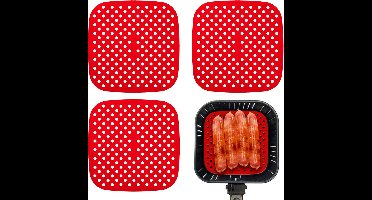 Airfryer Accessoires - Airfryermatten - Herbruikbare Geperforeerde Airfryermatten - 3 Stuk - Voor Hete Luchtfriteuses & Magnetron - Rood