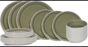 Cookinglife Serviesset Mos Groen 18-delig – Aardewerk – Reactieve Glazuren, Vaatwasser- & Magnetronbestendig