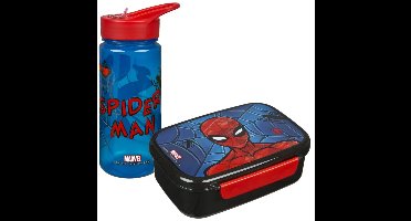 Spiderman Broodtrommel en Drinkfles Rood/Zwart/Blauw