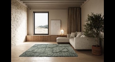 Rugsman Kyoto 014.0067.4393 Vloerkleed - 160 x 230 cm - Groen - Rechthoekig - Polyester - Eetkamer, Woonkamer, Slaapkamer - Abstract, Effen - Modern