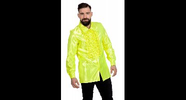 Ruchesblouse satijn neon geel - Maatkeuze: Maat 64