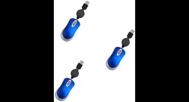 3-delige ergonomische, intrekbare mini-USB-bedrade muis voor laptops Stijlvol en compact ontwerp voor kantoor- en thuisgebruik (blauw)