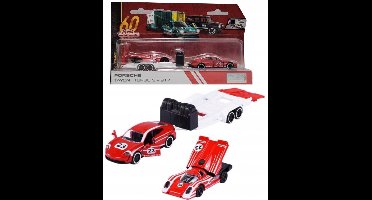 Majorette Racetrailer Porsche Taycan Turbo S + 917 Schaal 1:64