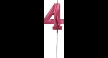 Folat - Kaars cijfer 4 glamour roze metallic 7 cm