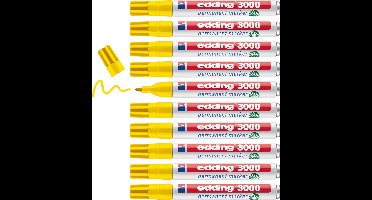 edding 3000 permanent marker - geel - 10 stiften - ronde punt 1,5-3 mm - sneldrogende permanent marker - water- en wrijfvast - voor karton, kunststof, hout, metaal - universele marker