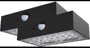 V-TAC VT-403-B Sensor Wandlamp op zonne-energie - IP65 Waterdicht - Zwarte behuizing - 3W - 350 Lumen - 4000K + 3000K - Set van 2