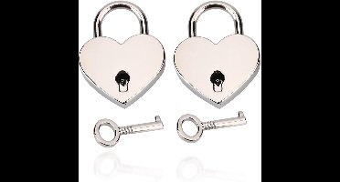 JHubers Goods - Hartvormig hangslot, 2 sets klein met sleutel - minislot voor sieradendoos - opbergdoos - zilverkleurig - romantisch cadeau.