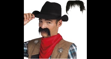 Boland Carnaval verkleed Cowboy nepsnor - 2x - zwart - heren - snorren - western/mexicaan