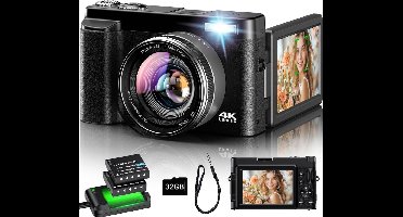 Vlog Camera voor Beginners - Videocamera voor Kinderen en Volwassenen - Handycam - 4K Kwaliteit
