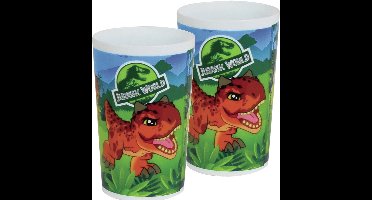 Jurassic World dinosaurus - 4x - drinkbeker - kunststof - 220 ml - onbreekbaar