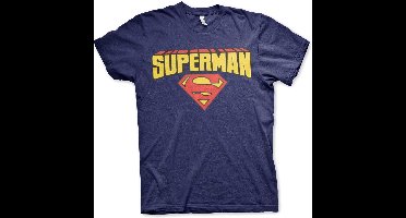 DC Comics Superman Heren Tshirt -S- Blockletter Logo Blauw