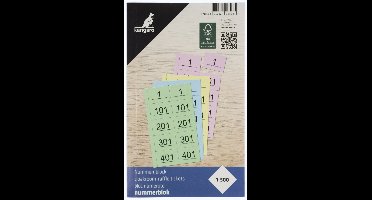 Kangaro nummerblok - 120x200mm - 70 grams - nummers 1-500 - 4 blokken - assorti kleuren - K-701120