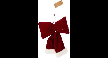 Home & Styling Kerstdecoratie/Kersthanger Velvet Strikken - Set van 4 stuks - 20x22cm - Rood