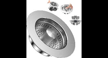 Kraftverdia® - Afvoerstop gootsteen - Afvoerplug wastafel - Afvoerzeef - 3-in-1 pop-up roestvrij stalen afvoerstop - met anti-verstoppingsmand - keukenspoelbak en wastafelstop - Korfplug voor spoelbakboring 75-86 mm, diepte > 40 mm