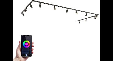 HOFTRONIC railverlichting pakket U-vorm – 4x 1,5 meter rail – 12 RGBWW GU10 railspots – dimbaar – aluminium zwart – IP20 – modulair – 230V – smart track lights woonkamer keuken