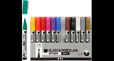 Glas porseleinstiften crea comp 1-2mm 12 kleuren | 6 stuks