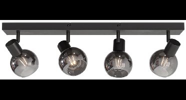 HOFTRONIC - Glazura LED Plafondlamp - Glazen Bollen - Smoke Glas - 4 spots (excl.) - E14 fitting - Zwart - IP20 - Plafondlamp bollen Rookglas - Afzonderlijk kantelbaar & draaibaar - 2 jaar garantie