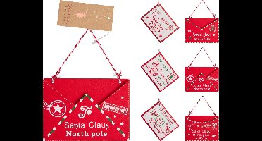 Home & Styling Kerst Cadeauverpakking enveloppe in hout - Set van 6 stuks - 9cm - Rood/Wit