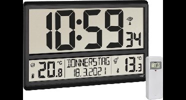 TFA Dostmann 60.4521.01 Wandklok Zendergestuurd 360 mm x 28 mm x 235 mm Zwart Groot display