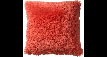 Dutch Decor FLUFFY - Kussenhoes 45x45 cm - superzacht - effen kleur - Coral - koraalroze - met rits - zonder binnenkussen
