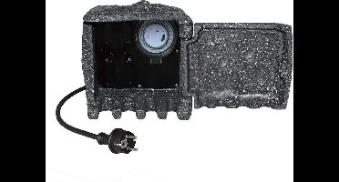 Ledmaxx Tuincontactdoos steenlook grijs 2-voudige stekkerdoos incl. 5m kabel & timer Buitenlamp | 3680 watt