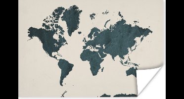 Poster Wereldkaart - Blauw - Bruin - 30x20 cm