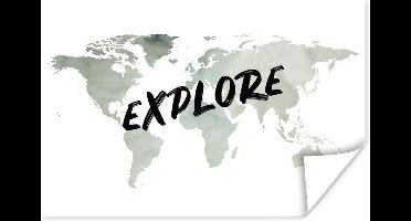 Poster Wereldkaart - Quote - Waterverf - 30x20 cm