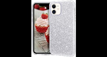 Hoesje Geschikt voor iPhone 12 Mini Hoesje - Glitter TPU Backcover - Zilver