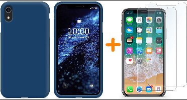 Hoesje Geschikt voor iPhone Xr Hoesje – Navy Liquid siliconen Hoesje Nano TPU backcover - met 2 Pack Screenprotector / tempered glass